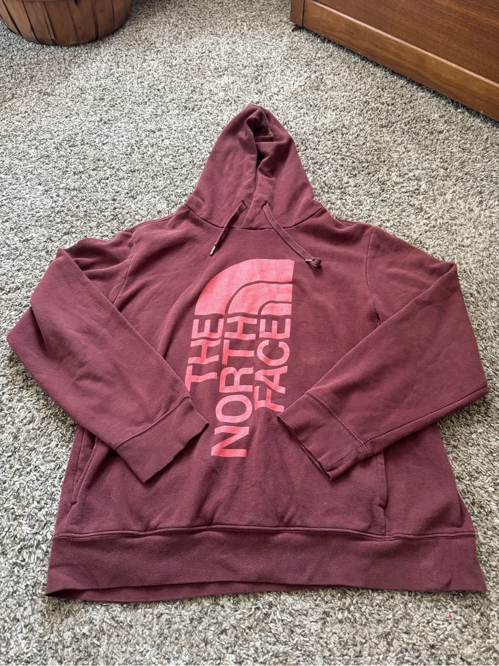 The North Face Maroon Hoodie with red Logo